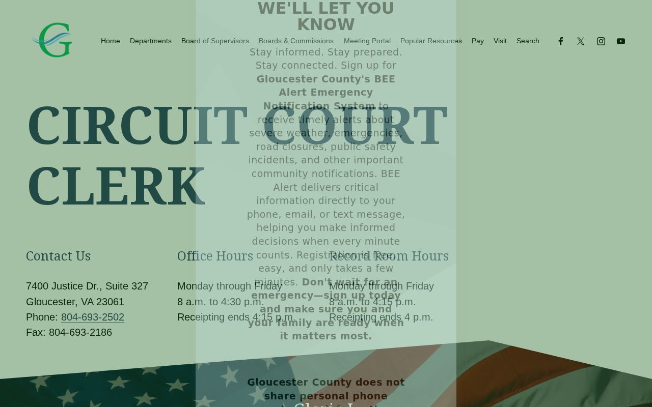 Gloucester County criminal court case clerk office and courthouse