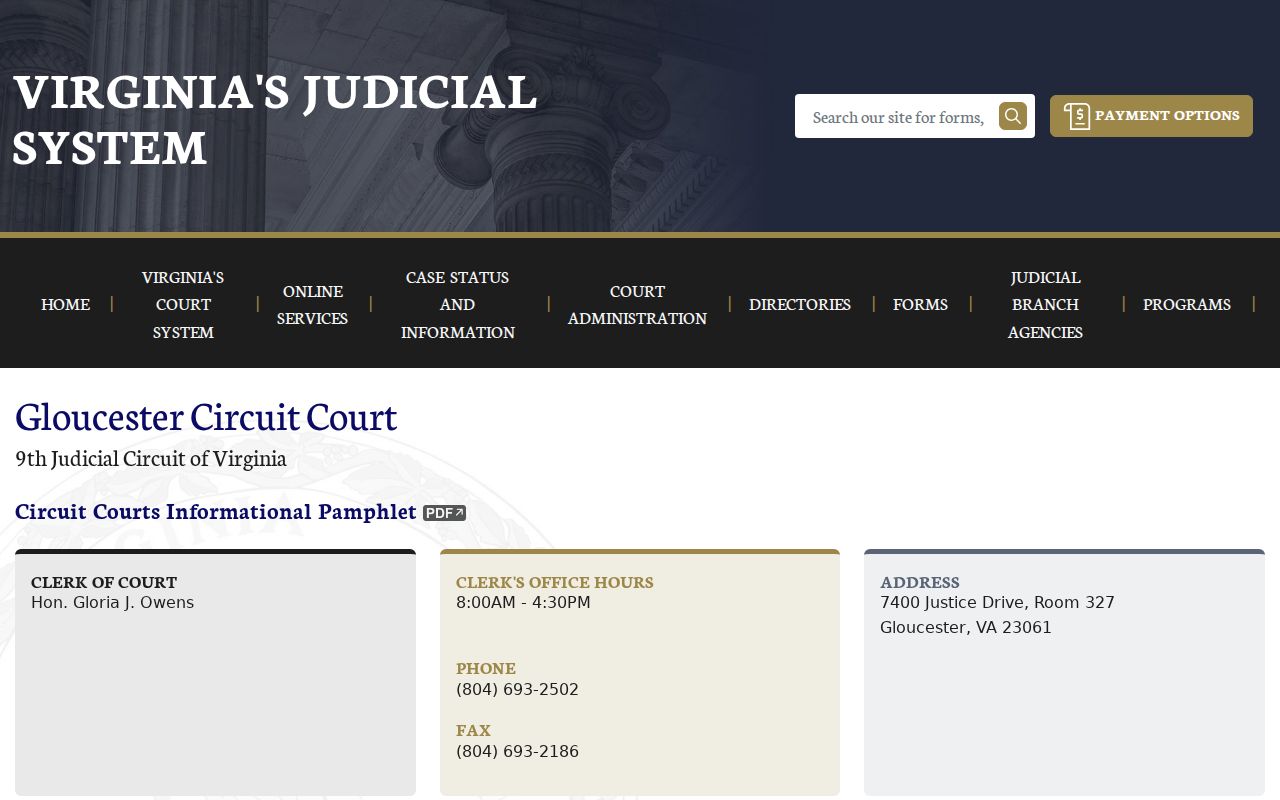 Gloucester County criminal court case profile for Circuit Court