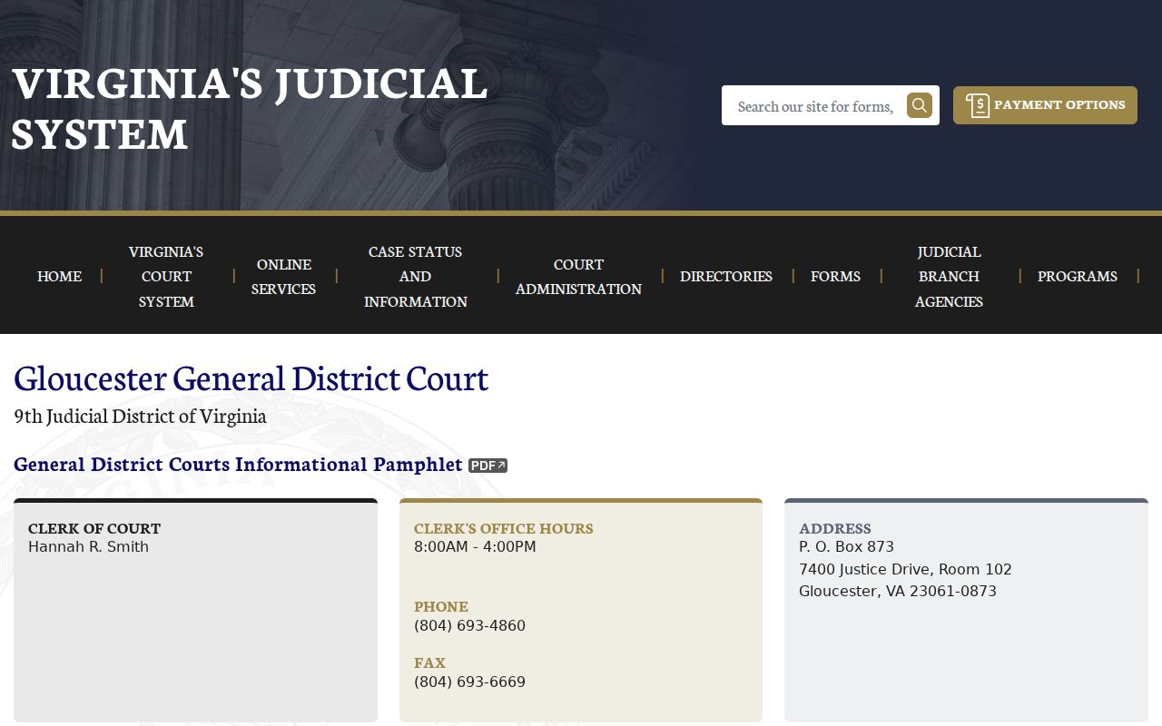Gloucester County criminal court case schedule for General District Court