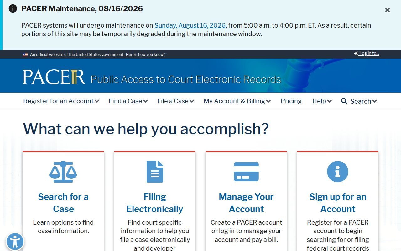 PACER federal criminal record access for Gloucester County
